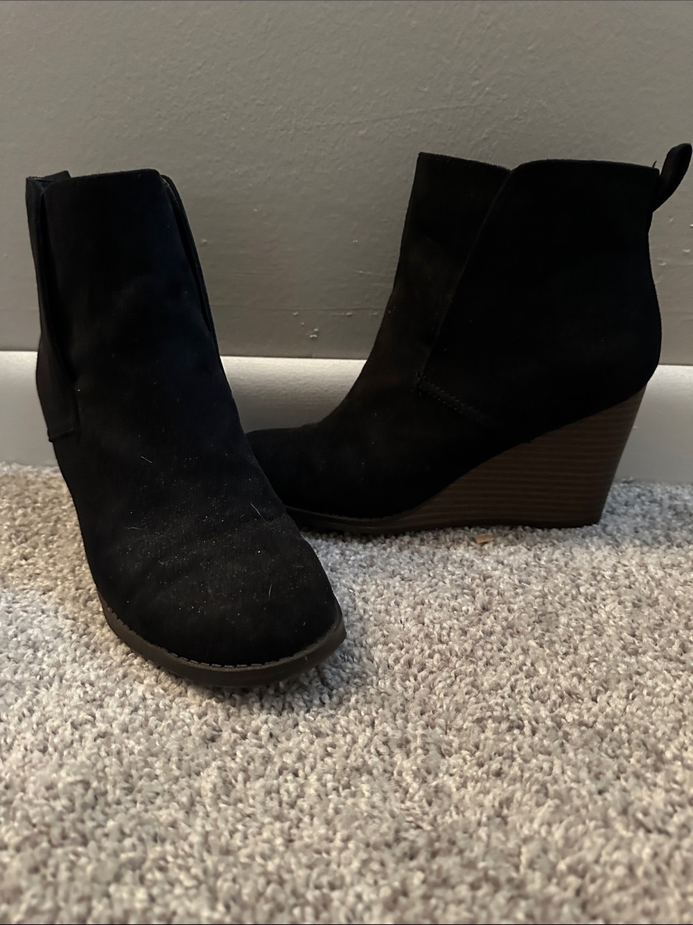 Women’s Black Wedge Ankle Boots - Suede Look